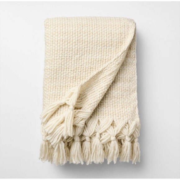 50” x 60” Mixed Yarn Woven Throw Blanket with Crossed Tassels – Threshold NEW - Picture 1 of 4